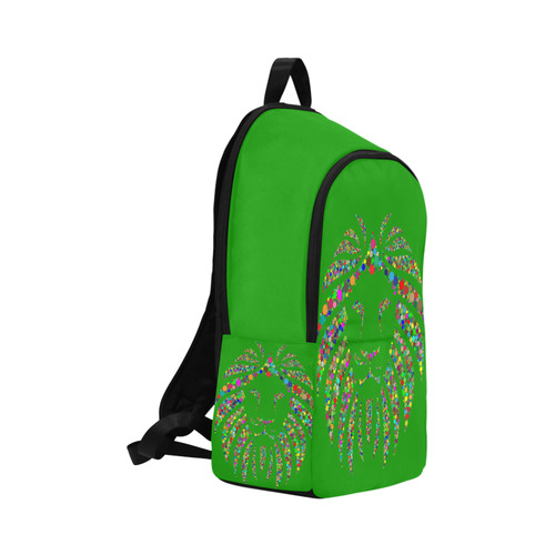 Abstract Lion Face Green Fabric Backpack for Adult (Model 1659)