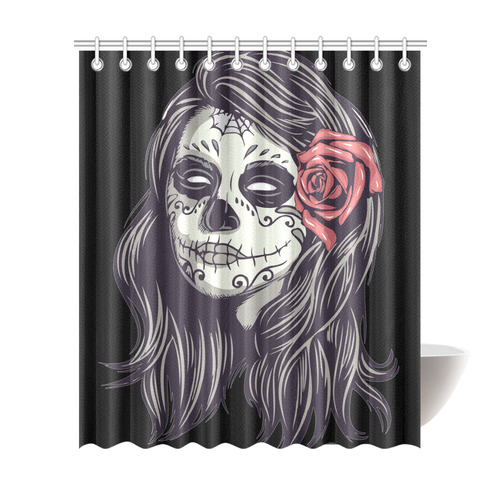 Sugar Skull Day of the Dead Girl Red Rose Shower Curtain 72"x84"