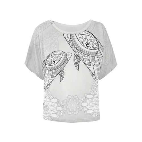 Funny dolphin, mandala design Women's Batwing-Sleeved Blouse T shirt (Model T44)