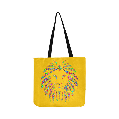 Abstract Lion Face Yellow Reusable Shopping Bag Model 1660 (Two sides)