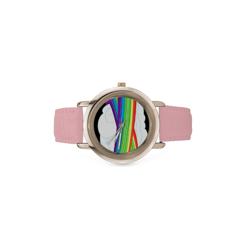 flying with rainbow dash Women's Rose Gold Leather Strap Watch(Model 201)