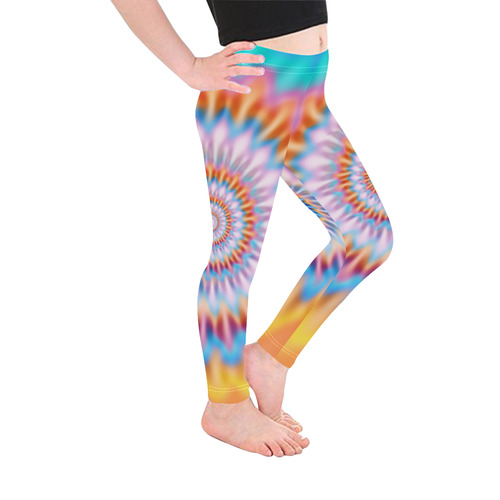 MAGIC SPIRAL RIPPLES - cyan magenta yellow blue Kid's Ankle Length Leggings (Model L06)