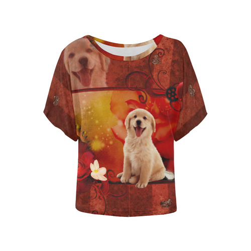 Sweet golden retriever Women's Batwing-Sleeved Blouse T shirt (Model T44)