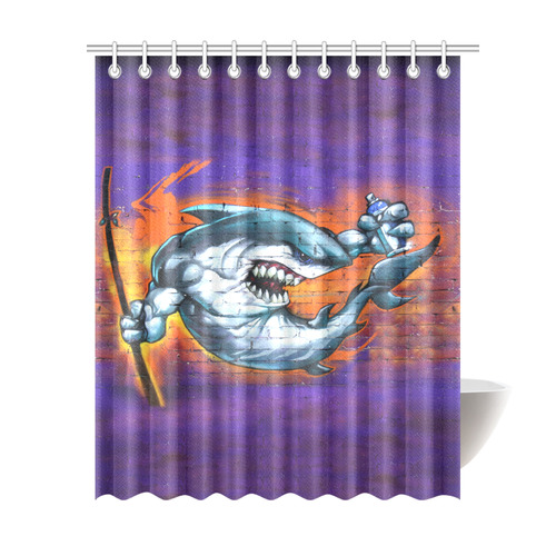 Graffiti Shark Brick Wall Shower Curtain 69"x84"