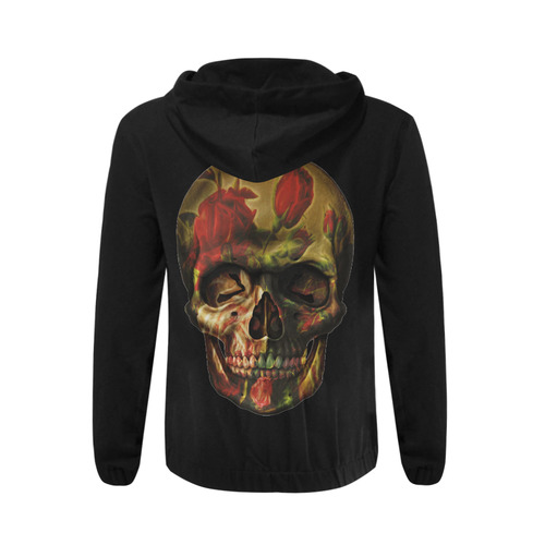 Gothic Skull of Roses All Over Print Full Zip Hoodie for Men (Model H14)
