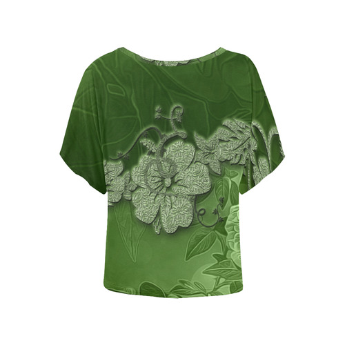 Wonderful green floral design Women's Batwing-Sleeved Blouse T shirt (Model T44)