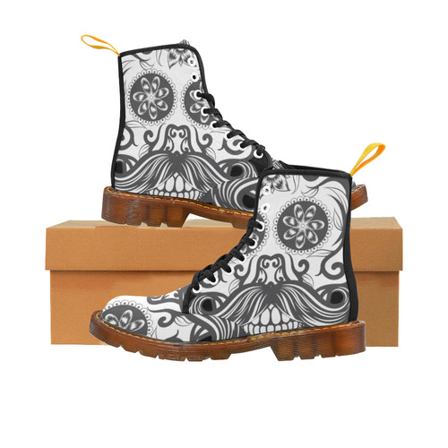 Sugar Skull Floral Pattern Beard Martin Boots For Women Model 1203H