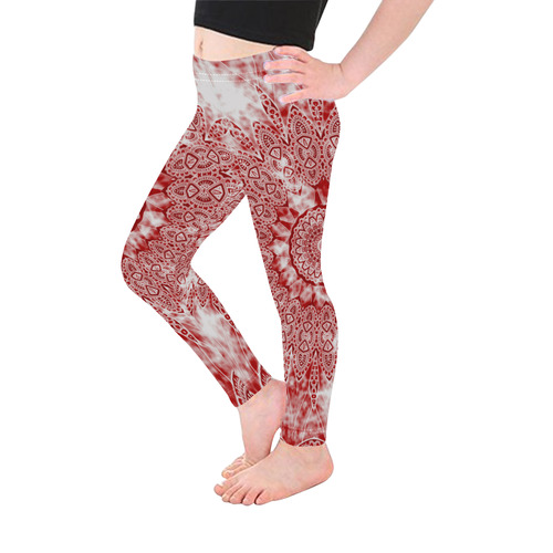 INDIA Patterns MANDALA CLOUDY Clotting Red White Kid's Ankle Length Leggings (Model L06)