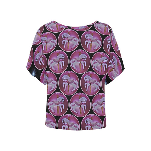 prancing carousel ponies.circle  black Women's Batwing-Sleeved Blouse T shirt (Model T44)