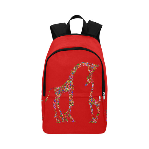 Mother And Baby Giraffe Red Fabric Backpack for Adult (Model 1659)
