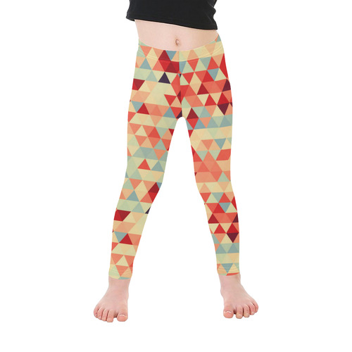 Modern Hipster TRINAGLES pattern red blue beige Kid's Ankle Length Leggings (Model L06)