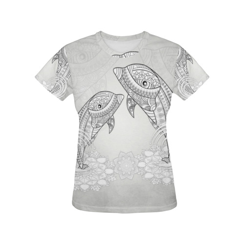 Funny dolphin, mandala design All Over Print T-Shirt for Women (USA Size) (Model T40)