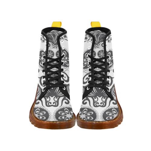 Sugar Skull Floral Pattern Beard Martin Boots For Women Model 1203H