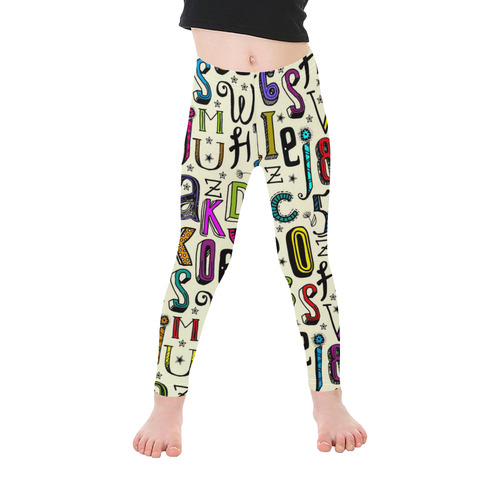 Letters Numbers Stars Typography Pattern Colored Kid's Ankle Length Leggings (Model L06)