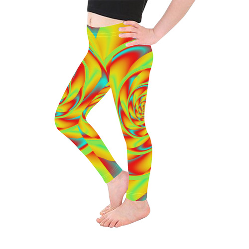 CRAZY POWER SPIRAL - neon colored Kid's Ankle Length Leggings (Model L06)