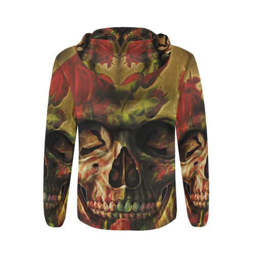 Gothic Skull of Roses All Over Print Full Zip Hoodie for Men (Model H14)