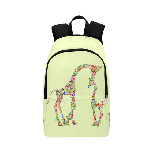 Mother And Baby Giraffe Light Yellow Fabric Backpack for Adult (Model 1659)