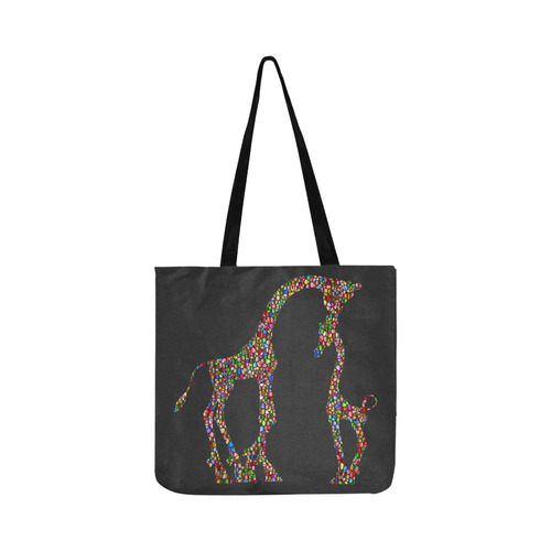 Mother And Baby Giraffe Black Reusable Shopping Bag Model 1660 (Two sides)
