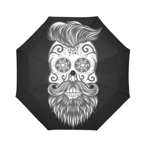 Sugar Skull Floral Pattern Beard Auto-Foldable Umbrella (Model U04)