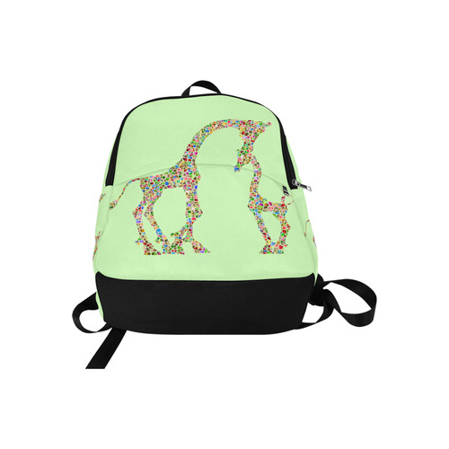 Mother And Baby Giraffe Light Green Fabric Backpack for Adult (Model 1659)