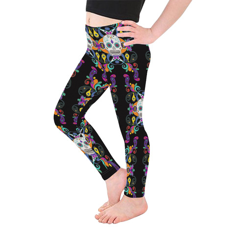 Día De Los Muertos Skulls Ornaments multicolored Kid's Ankle Length Leggings (Model L06)