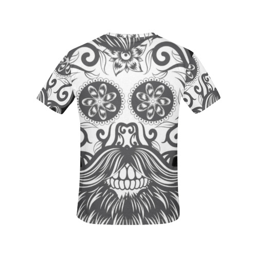 Sugar Skull Floral Pattern Beard All Over Print T-Shirt for Women (USA Size) (Model T40)
