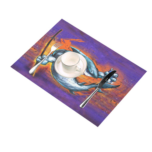 Graffiti Shark Brick Wall Placemat 14’’ x 19’’ (Two Pieces)