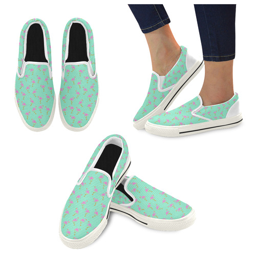 Pink and Green Flamingo Pattern Slip-on Canvas Shoes for Kid (Model 019)