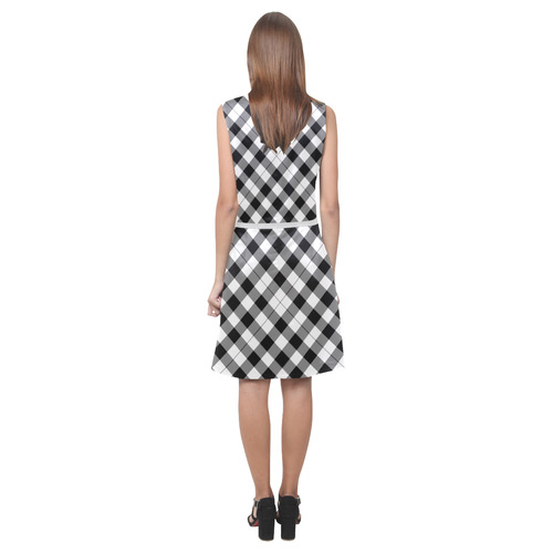 Black and White Tartan Plaid Eos Women's Sleeveless Dress (Model D01)