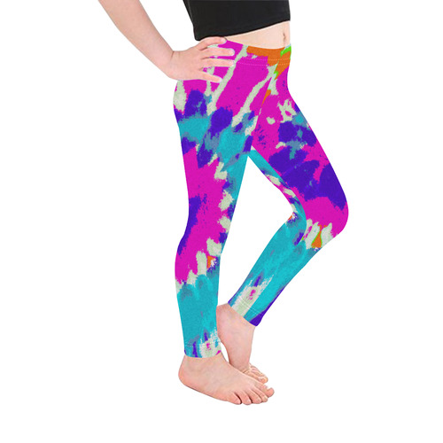 Power Spiral Batik pink blue purple orange Kid's Ankle Length Leggings (Model L06)