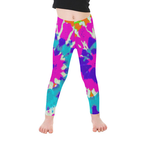 Power Spiral Batik pink blue purple orange Kid's Ankle Length Leggings (Model L06)