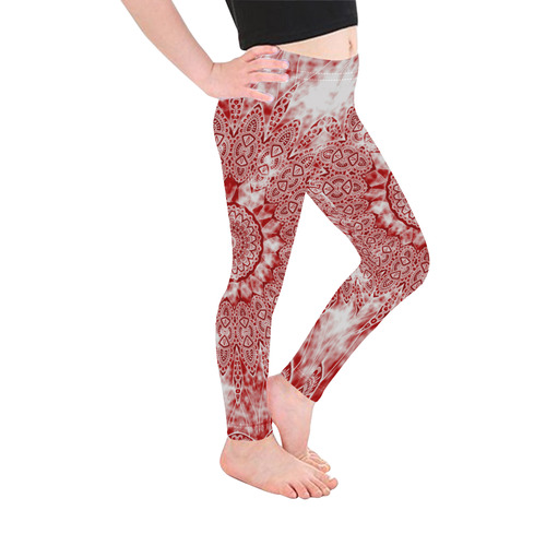 INDIA Patterns MANDALA CLOUDY Clotting Red White Kid's Ankle Length Leggings (Model L06)