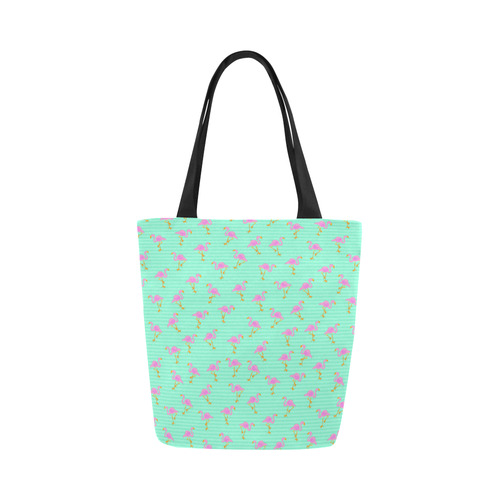 Pink and Green Flamingo Pattern Canvas Tote Bag (Model 1657)