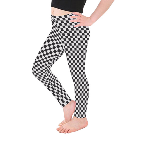 RACING / CHESS SQUARES pattern - black Kid's Ankle Length Leggings (Model L06)