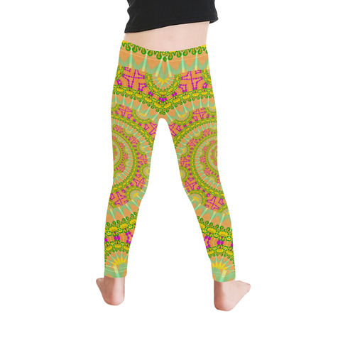 FLOWER POWER SPIRAL SUNNY orange green yellow Kid's Ankle Length Leggings (Model L06)