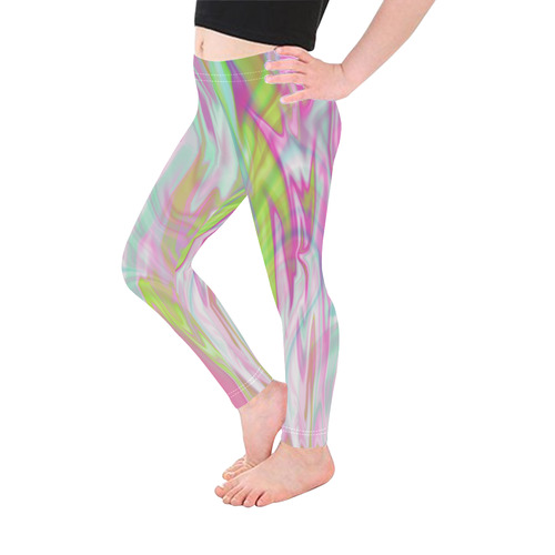 Pastel Iridescent Marble Waves Pattern Kid's Ankle Length Leggings (Model L06)