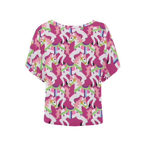 cartoon carousel ponies on pink ( Women's Batwing-Sleeved Blouse T shirt (Model T44)