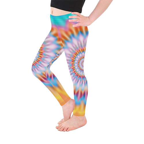 MAGIC SPIRAL RIPPLES - cyan magenta yellow blue Kid's Ankle Length Leggings (Model L06)