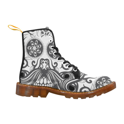 Sugar Skull Floral Pattern Beard Martin Boots For Women Model 1203H