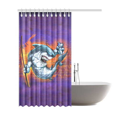 Graffiti Shark Brick Wall Shower Curtain 72"x84"