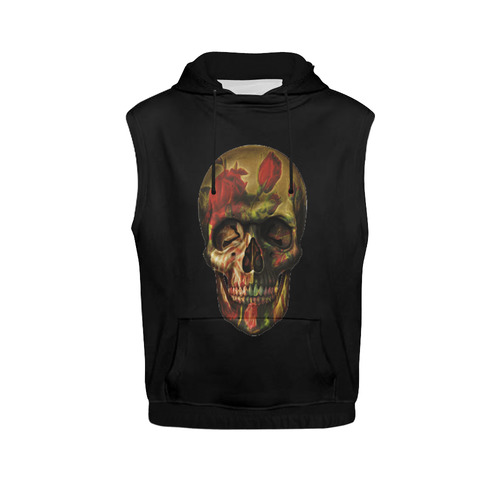 Gothic Skull of Roses All Over Print Sleeveless Hoodie for Men (Model H15)