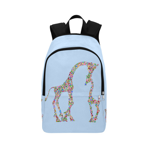 Mother And Baby Giraffe Light Blue Fabric Backpack for Adult (Model 1659)