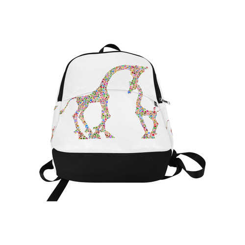Mother And Baby Giraffe White Fabric Backpack for Adult (Model 1659)