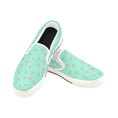 Pink and Green Flamingo Pattern Slip-on Canvas Shoes for Kid (Model 019)