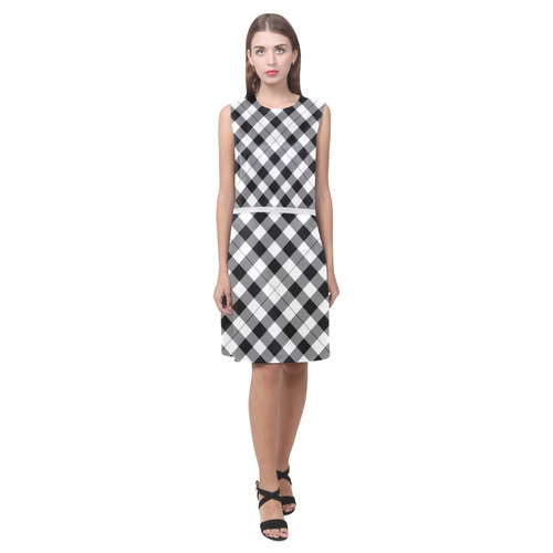 Black and White Tartan Plaid Eos Women's Sleeveless Dress (Model D01)