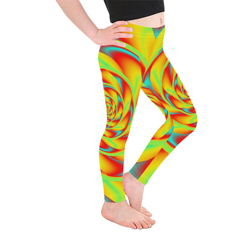 CRAZY POWER SPIRAL - neon colored Kid's Ankle Length Leggings (Model L06)