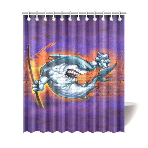 Graffiti Shark Brick Wall Shower Curtain 72"x84"