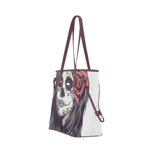 Sugar Skull Day of the Dead Girl Red Rose Clover Canvas Tote Bag (Model 1661)