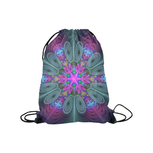 Mandala From Center Colorful Fractal Art With Pink Medium Drawstring Bag Model 1604 (Twin Sides) 13.8"(W) * 18.1"(H)