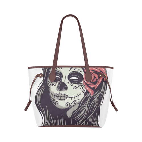 Sugar Skull Day of the Dead Girl Red Rose Clover Canvas Tote Bag (Model 1661)